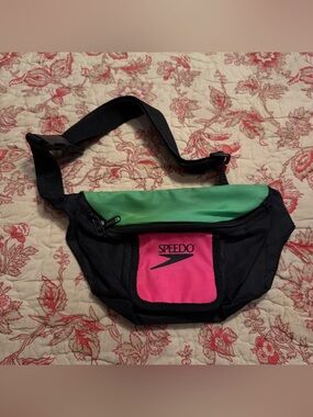 Vintage 90s Speedo Black Green & Pink Colorblock Waist Pack Bag
